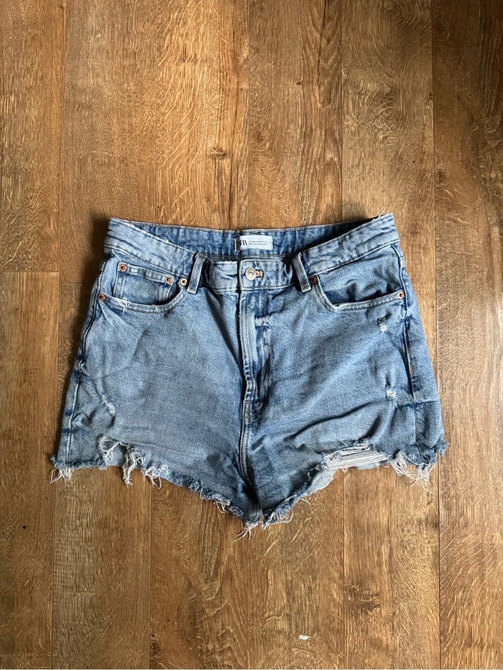 Zara Distressed Denim Shorts - Light Blue